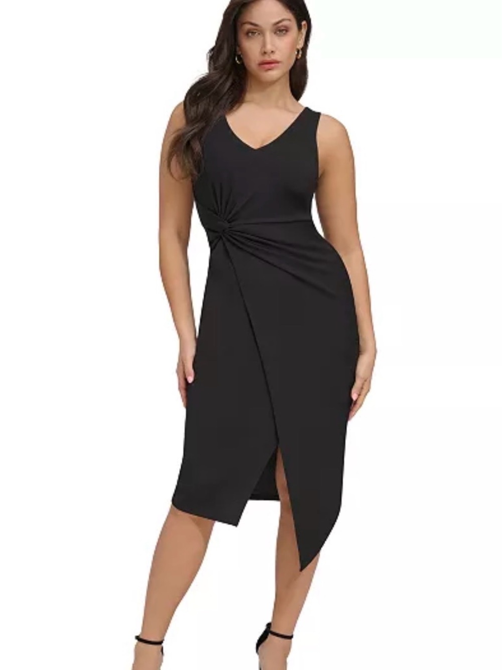 NWT Siena V-Neck Black Midi Dress with Twist Front Detail Sz Small